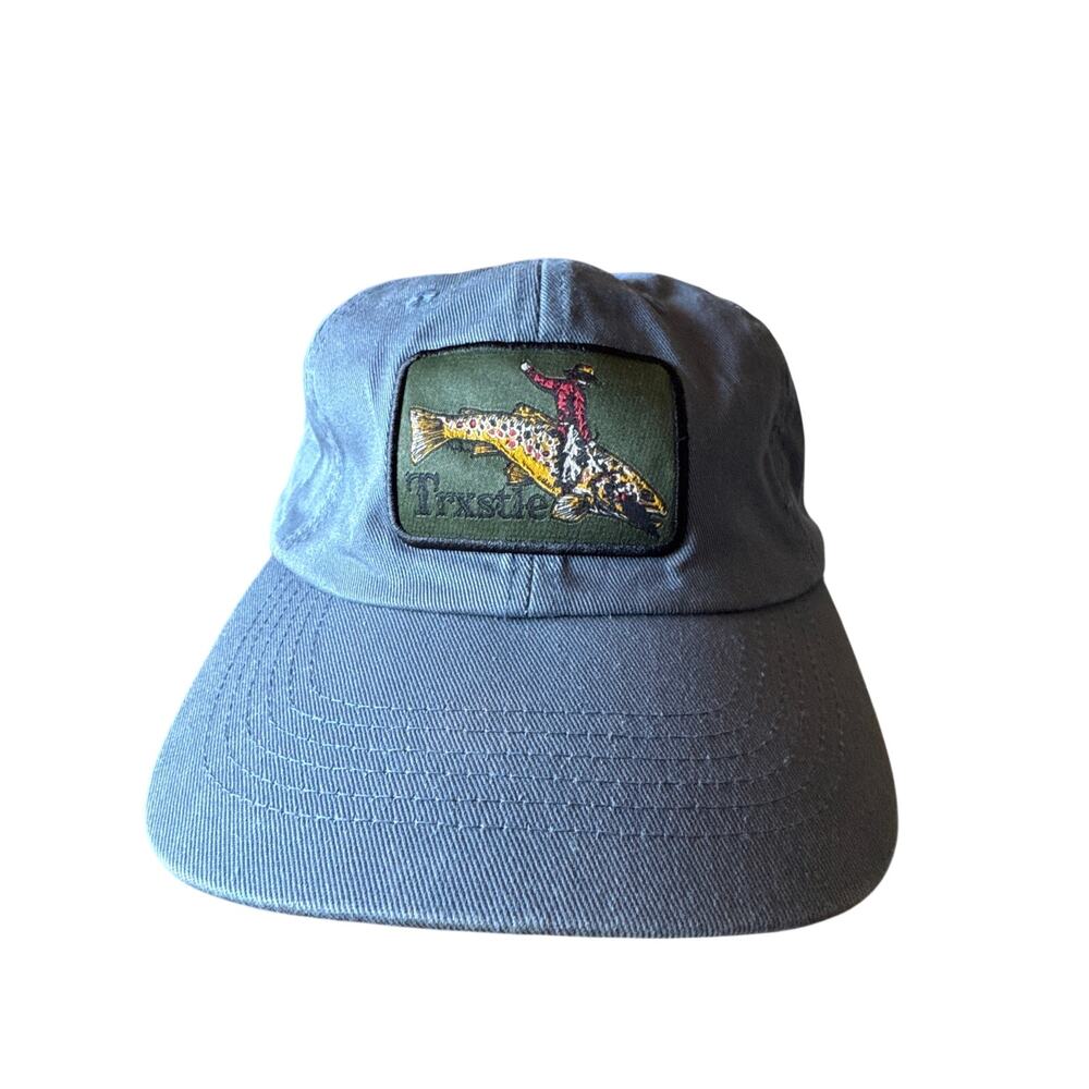 Trxstle Bucking Brown Trout Cowboy Blue Waxed Cotton Strapback Hat